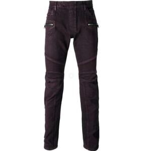 Balmain Paris Men's Denim Biker Moto Jeans Burgundy Size 32x30